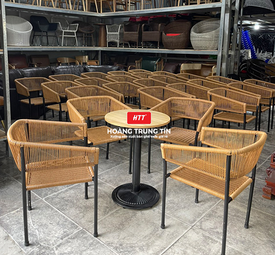 Bàn ghế cafe nhựa giả mây HTT - 015