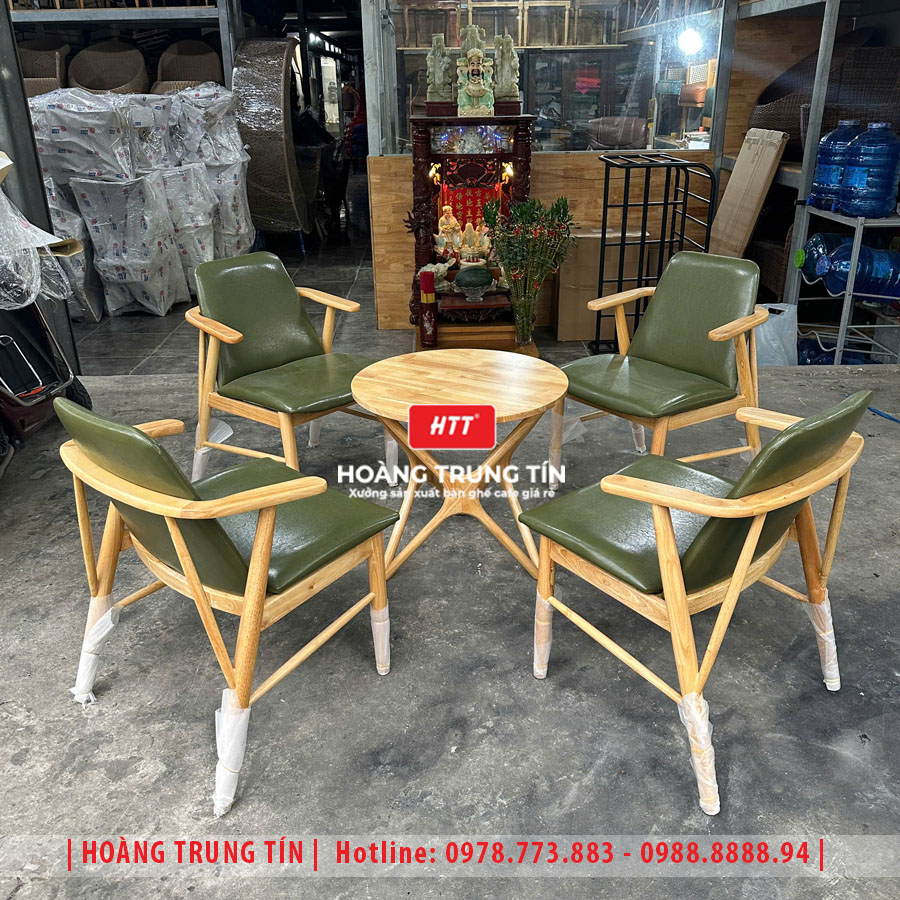 Bàn ghế cafe gỗ nệm HTT022 đẹp giá rẻ 2026