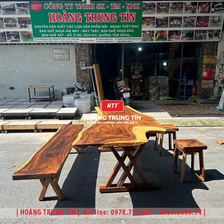 Bàn ghế cafe gỗ me tây ngoài trời HTT01 đẹp giá rẻ 2026