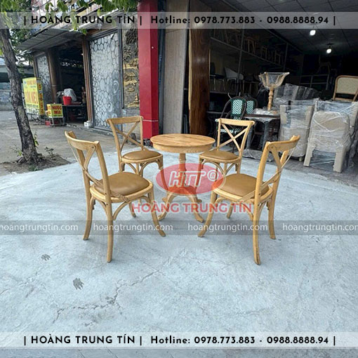 Bàn ghế cafe gỗ nệm HTT001 đẹp giá rẻ 2026