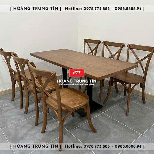 Bàn ghế cafe gỗ nệm HTT003 đẹp giá rẻ 2026