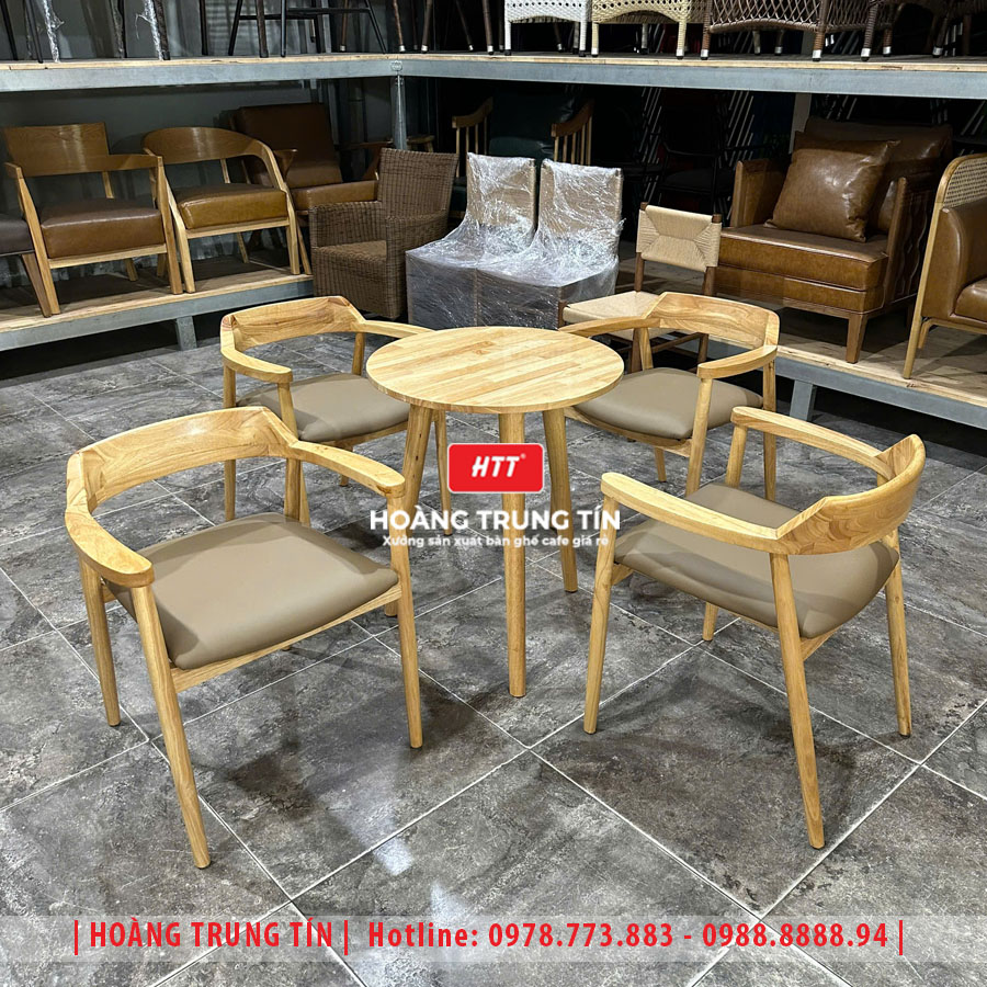 Bàn ghế cafe gỗ nệm HTT021 đẹp giá rẻ 2026