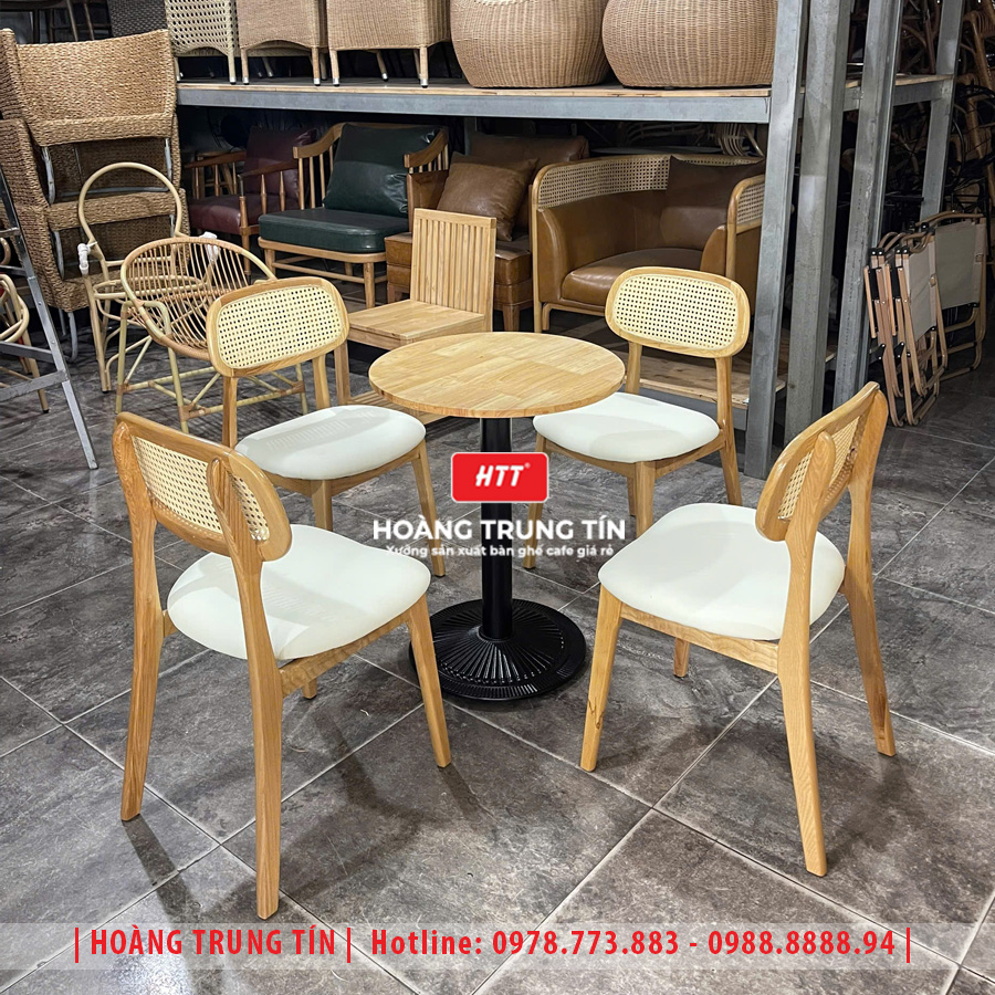 Bàn ghế cafe gỗ nệm HTT037 đẹp giá rẻ 2026