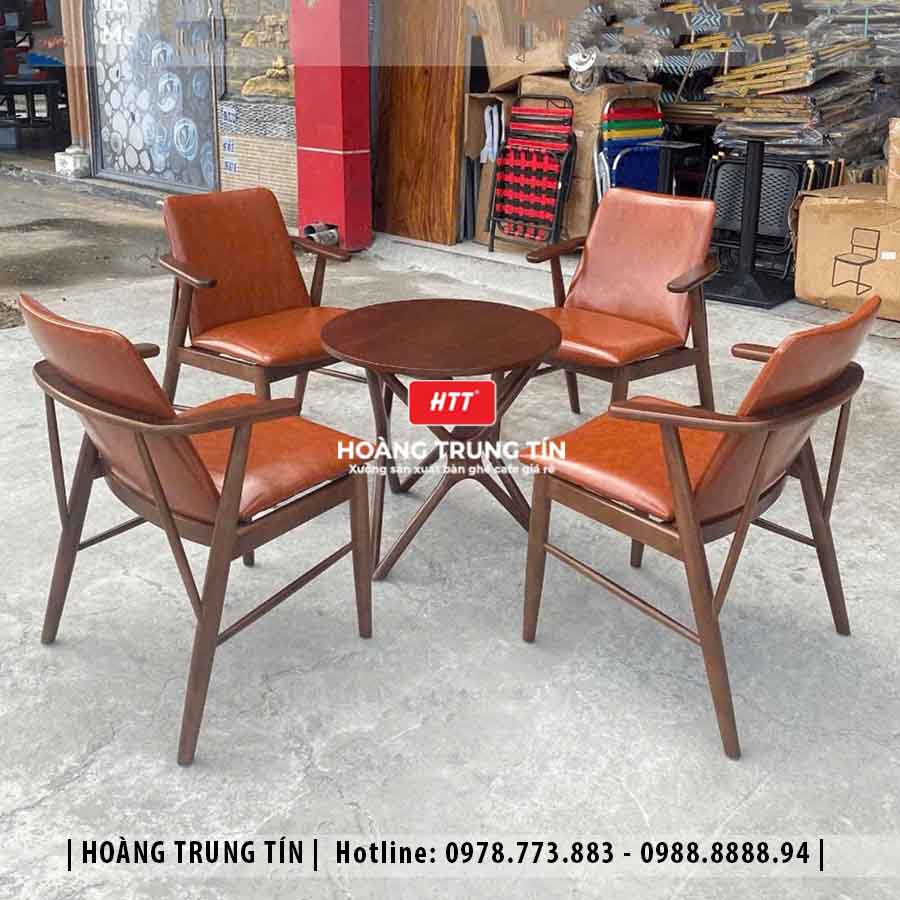 Bàn ghế cafe gỗ nệm HTT020 đẹp giá rẻ 2026
