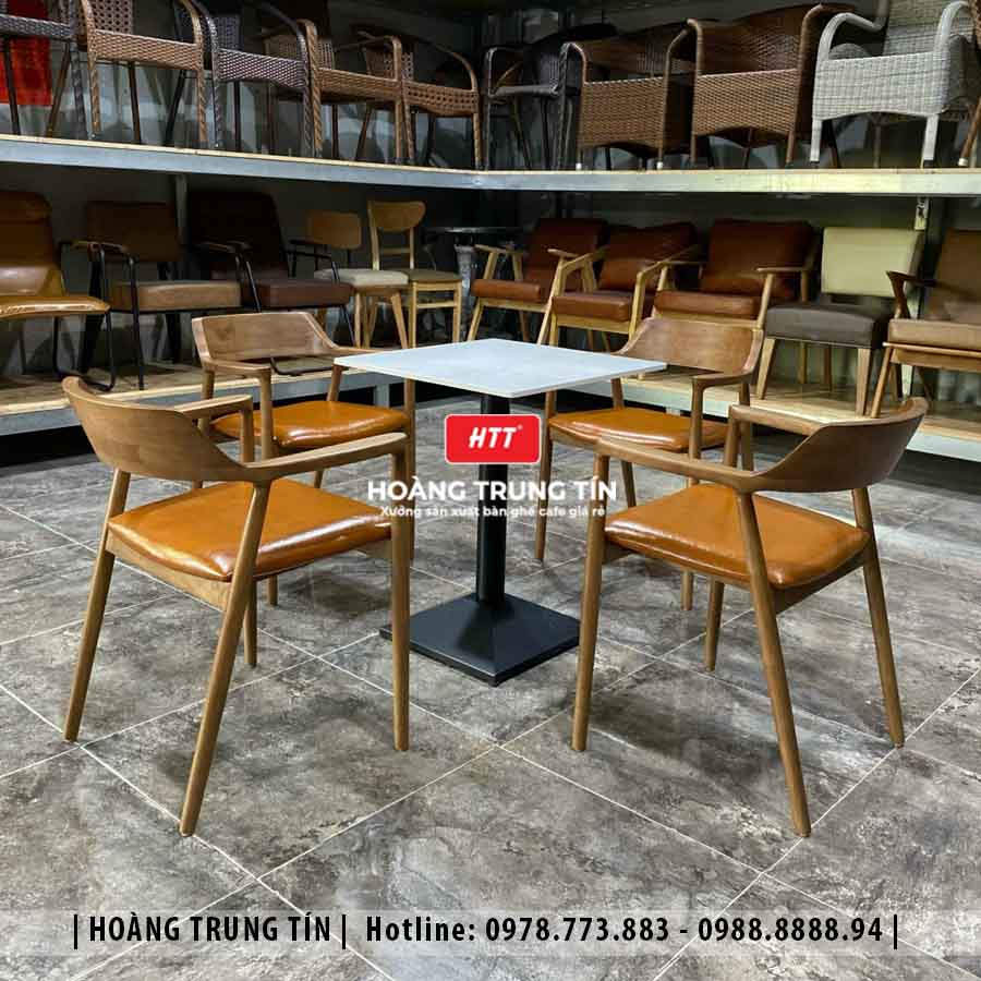 Bàn ghế cafe gỗ nệm HTT018 đẹp giá rẻ 2026