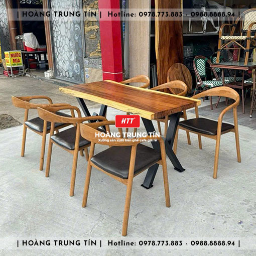 Bàn ghế cafe gỗ nệm HTT005 đẹp giá rẻ 2026