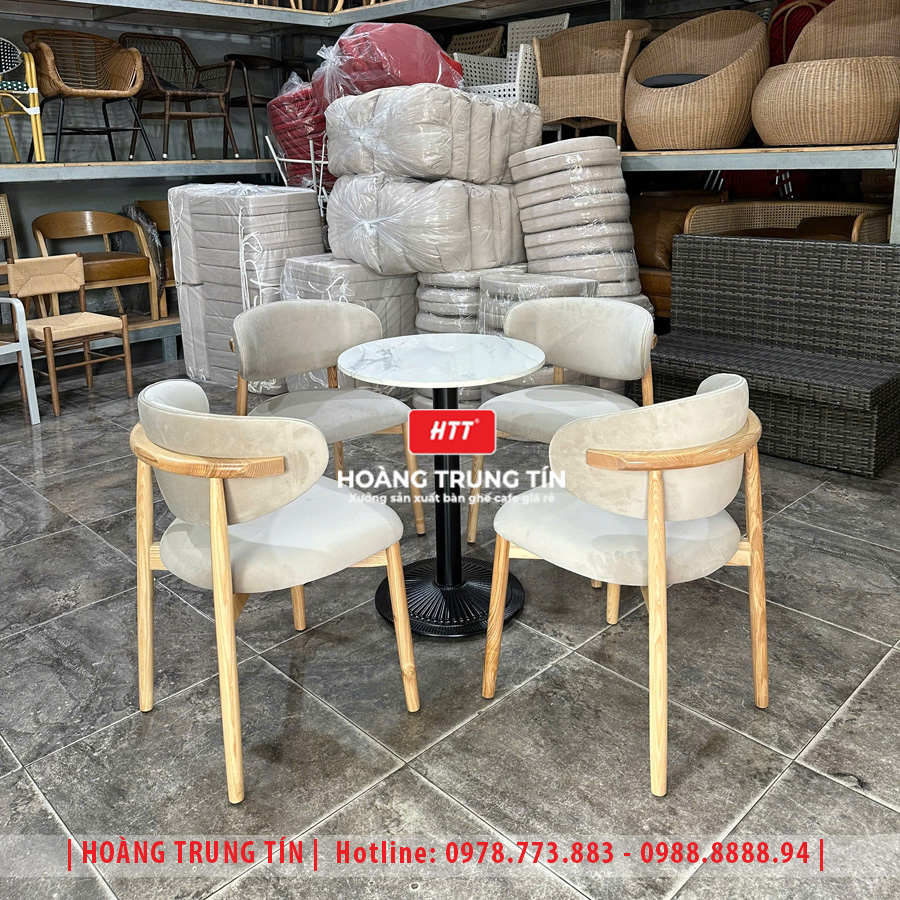 Bàn ghế cafe gỗ nệm HTT035 đẹp giá rẻ 2026