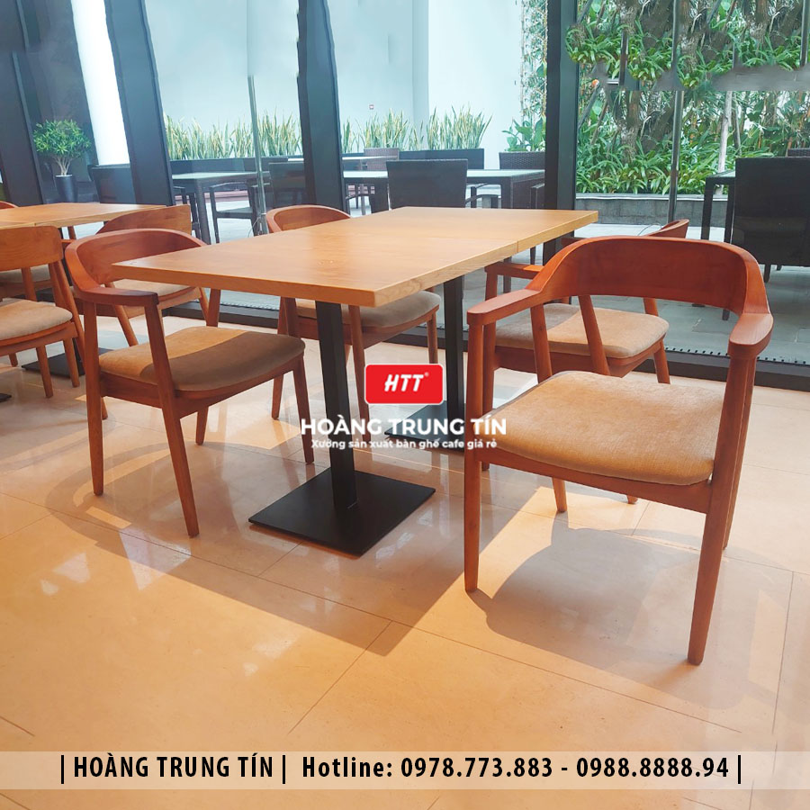 Bàn ghế cafe gỗ nệm HTT01 đẹp giá rẻ 2026