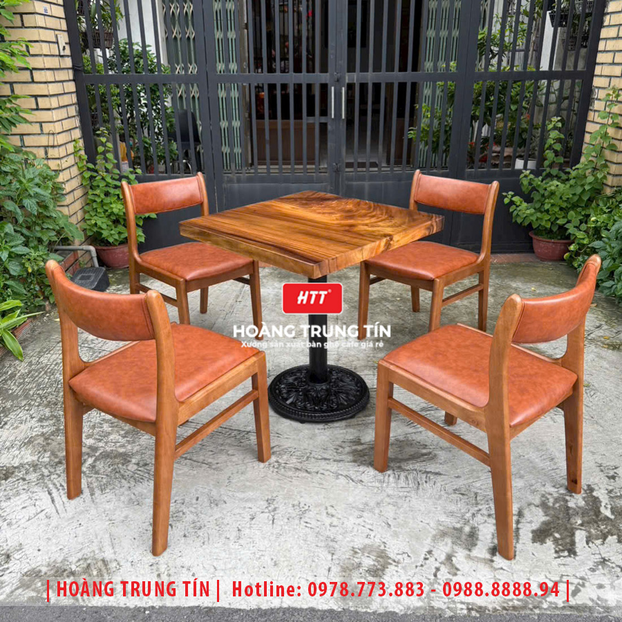 Bàn ghế cafe gỗ nệm HTT036 đẹp giá rẻ 2026
