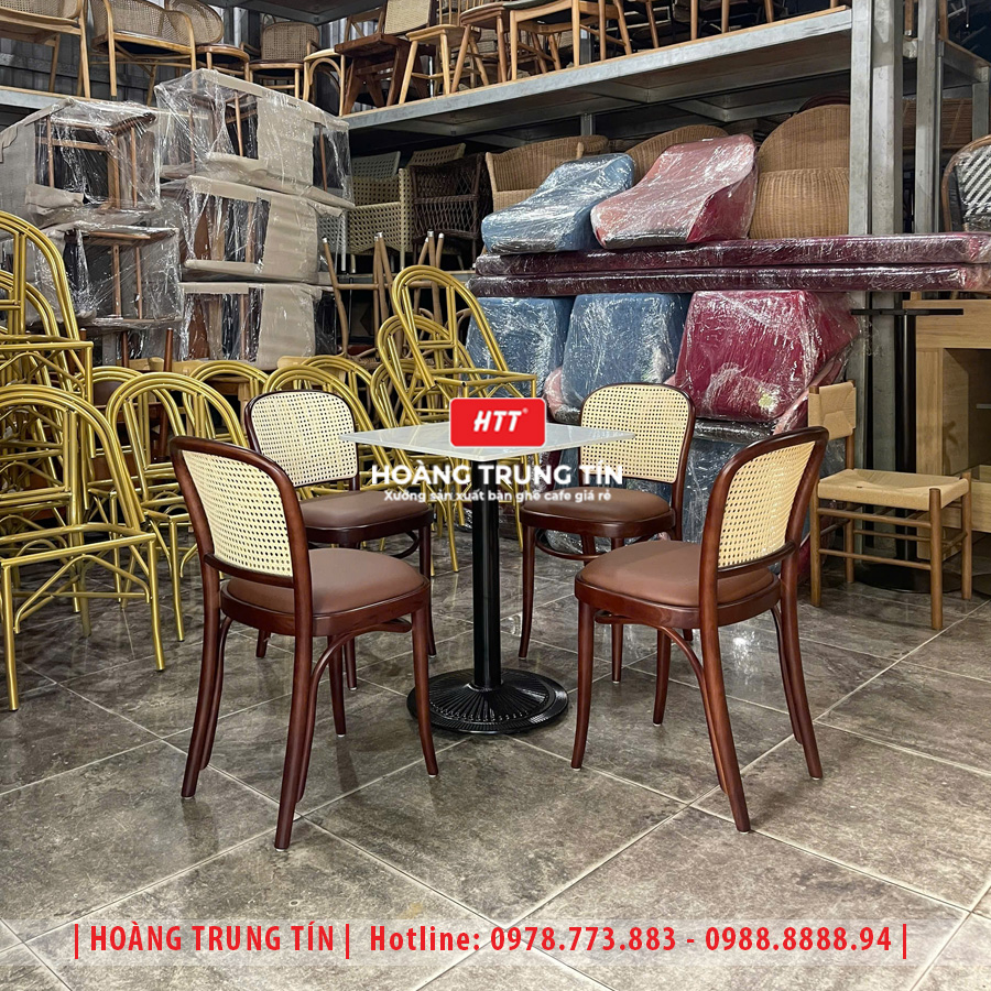 Bàn ghế cafe gỗ nệm HTT033 đẹp giá rẻ 2026
