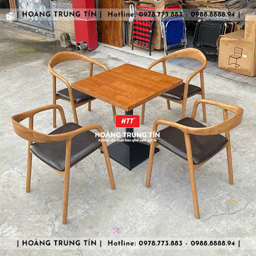 Bàn ghế cafe gỗ nệm HTT006 - góc chụp khác tại xưởng