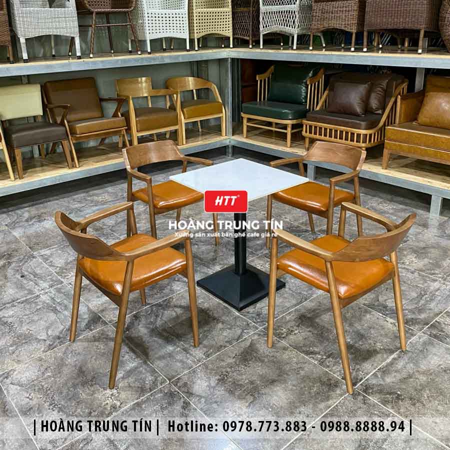 Chi tiết bàn ghế cafe gỗ nệm HTT018