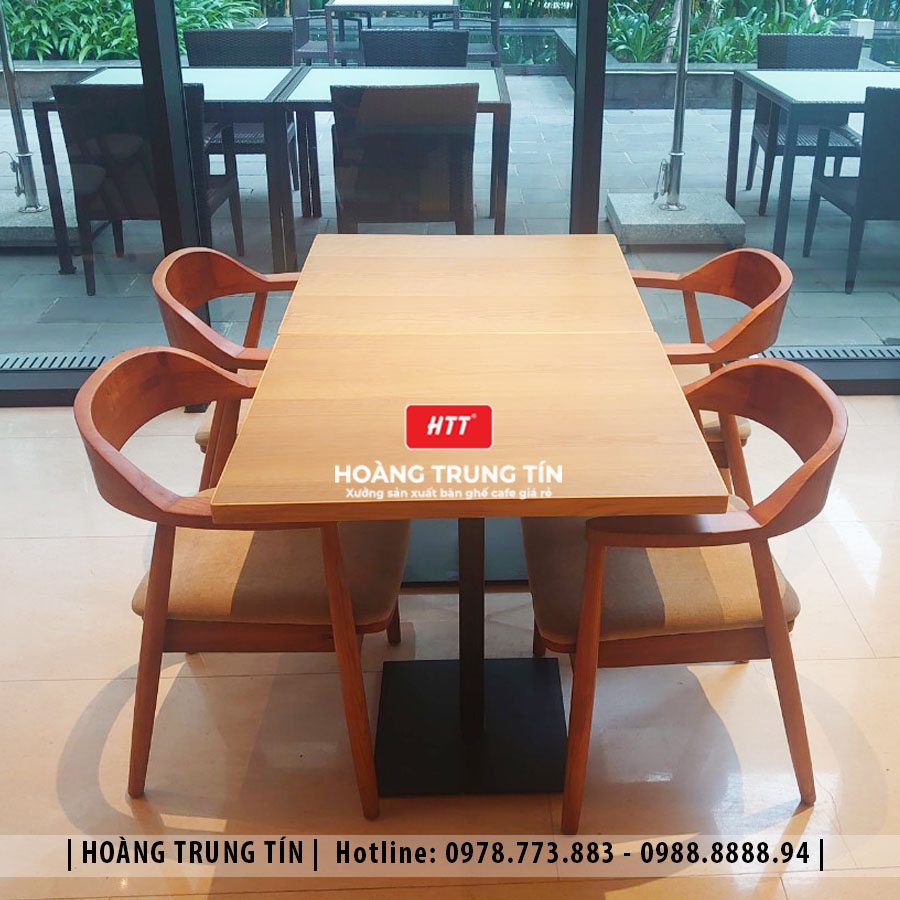 Chi tiết bàn ghế cafe gỗ nệm HTT01