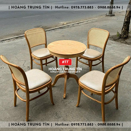 Bàn ghế cafe gỗ nệm HTT009 đẹp giá rẻ 2026