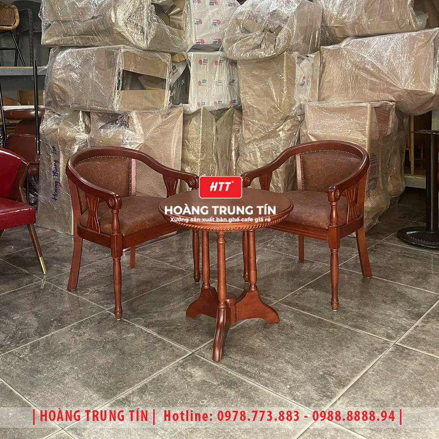 Bàn ghế cafe gỗ nệm HTT027 đẹp giá rẻ 2026