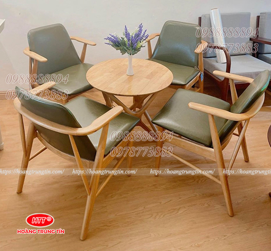 Bộ bàn ghế gỗ bọc nệm cafe HTT-BGCF02 đẹp giá rẻ 2026