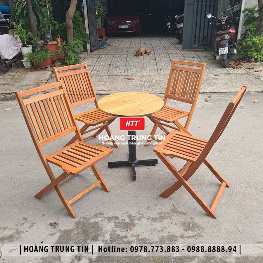 Bàn ghế cafe gỗ ngoài trời HTT01 đẹp giá rẻ 2026