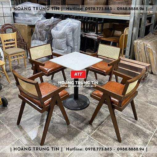 Bàn ghế cafe gỗ nệm HTT010 đẹp giá rẻ 2026
