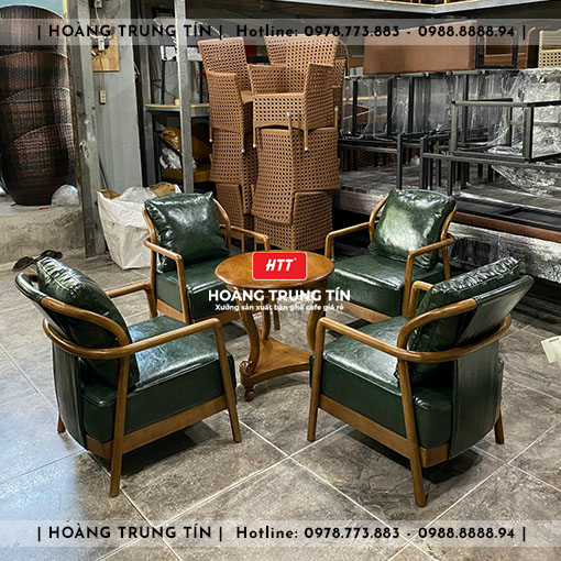 Bàn ghế cafe gỗ nệm HTT012 đẹp giá rẻ 2026