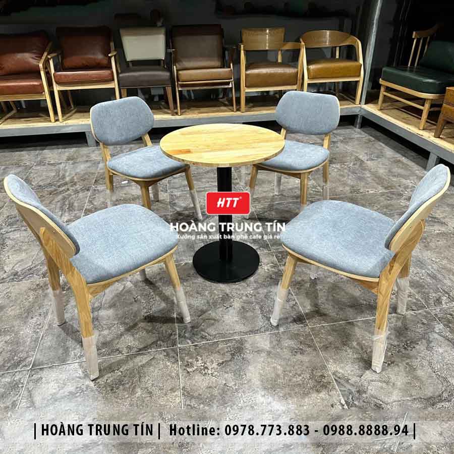 Bàn ghế cafe gỗ nệm HTT019 đẹp giá rẻ 2026
