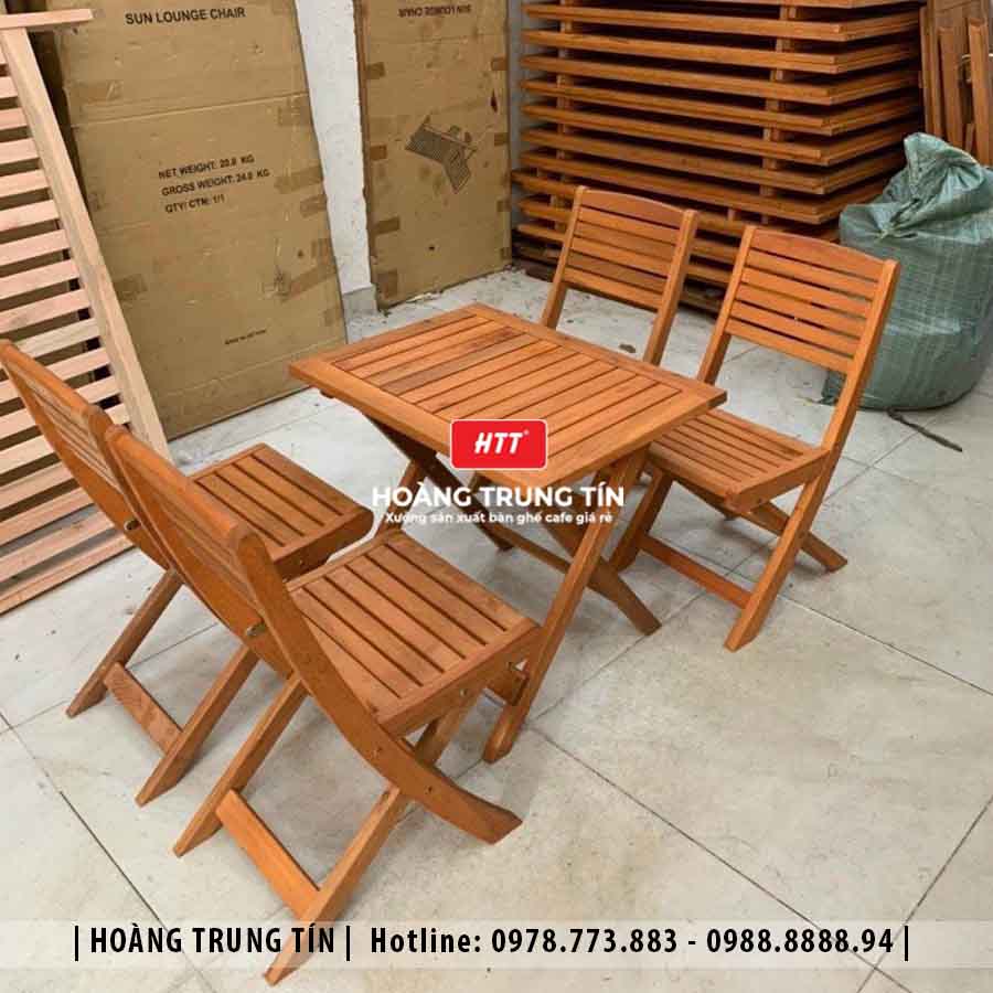 Bàn ghế cafe gỗ ngoài trời HTT02 đẹp giá rẻ 2026