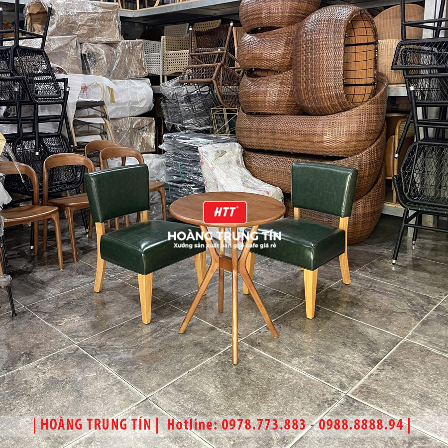 Chi tiết bàn ghế cafe gỗ nệm HTT024