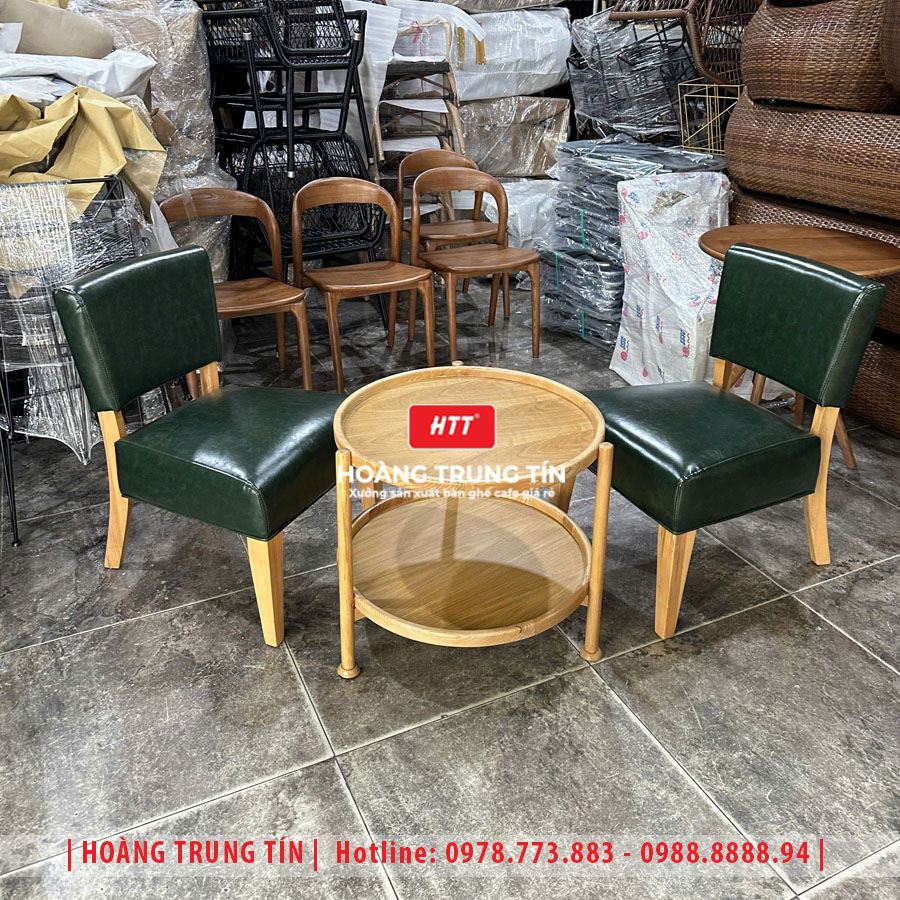 Bàn ghế cafe gỗ nệm HTT024 đẹp giá rẻ 2026