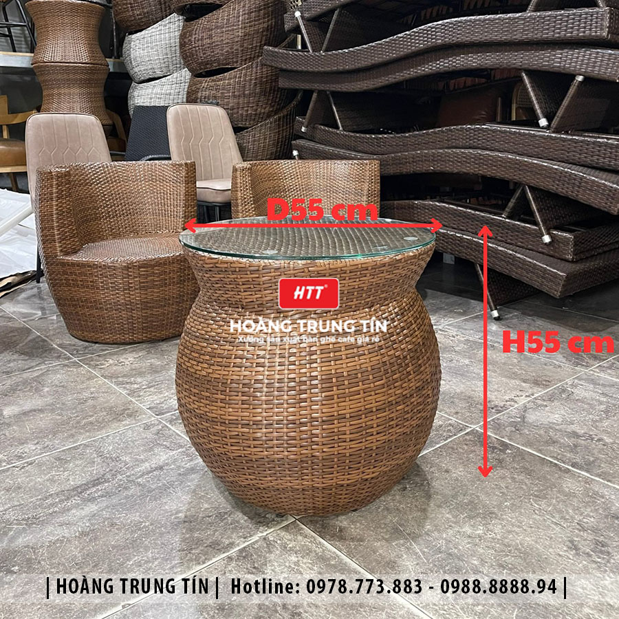 Bàn ghế chai đan nhựa giả mây ngoài trời HTT01