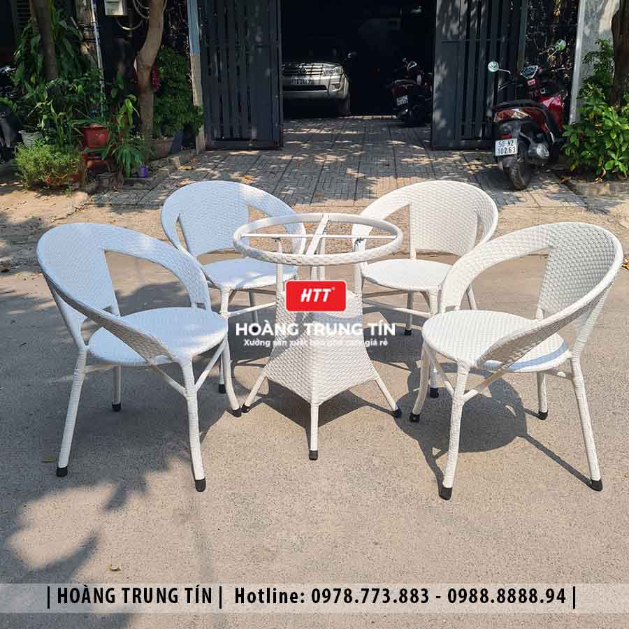 Bàn ghế cafe đan nhựa giả mây ngoài trời HTT34