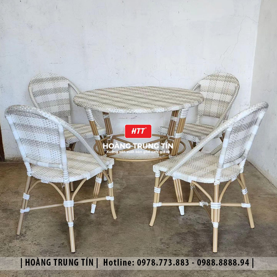 Bàn ghế cafe đan nhựa giả mây ngoài trời HTT02