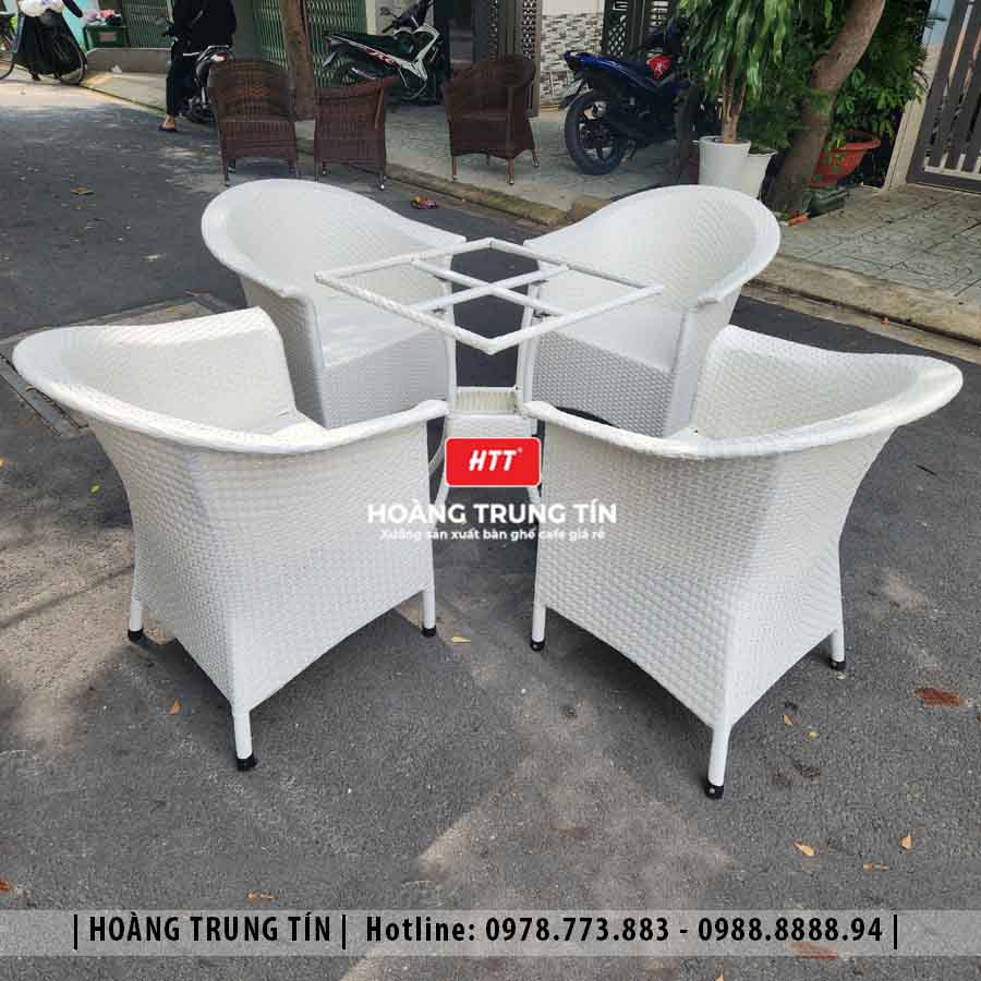 Bàn ghế cafe đan nhựa giả mây ngoài trời HTT47