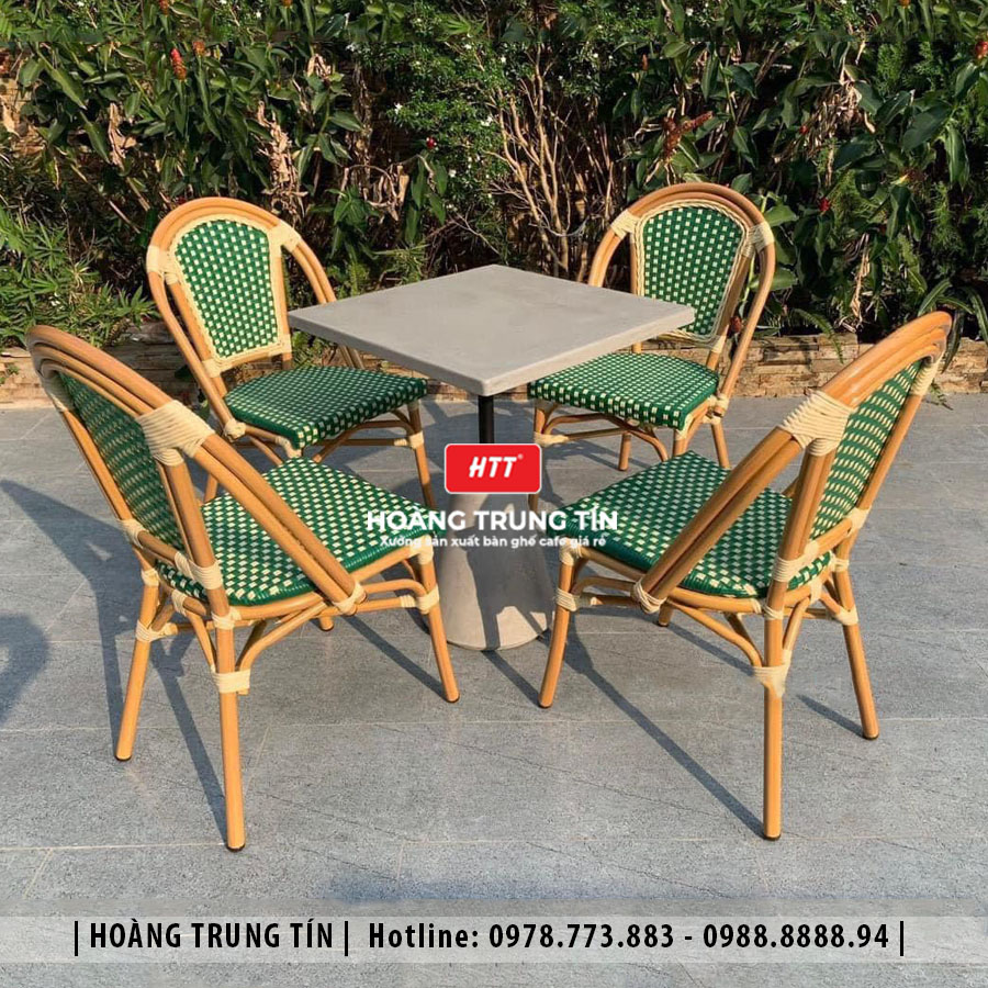 Bàn ghế cafe đan nhựa giả mây ngoài trời HTT09