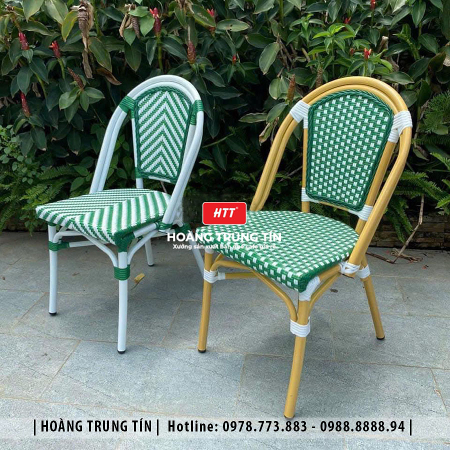 Bàn ghế cafe đan nhựa giả mây ngoài trời HTT11