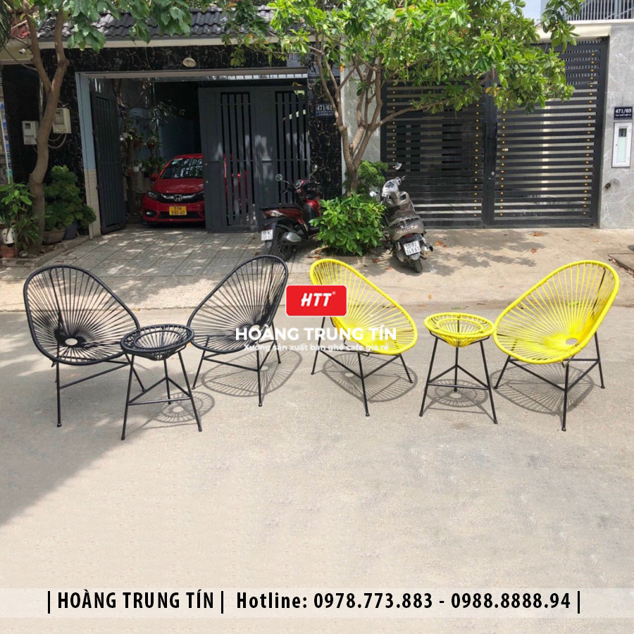 Bàn ghế cafe đan nhựa giả mây ngoài trời HTT21