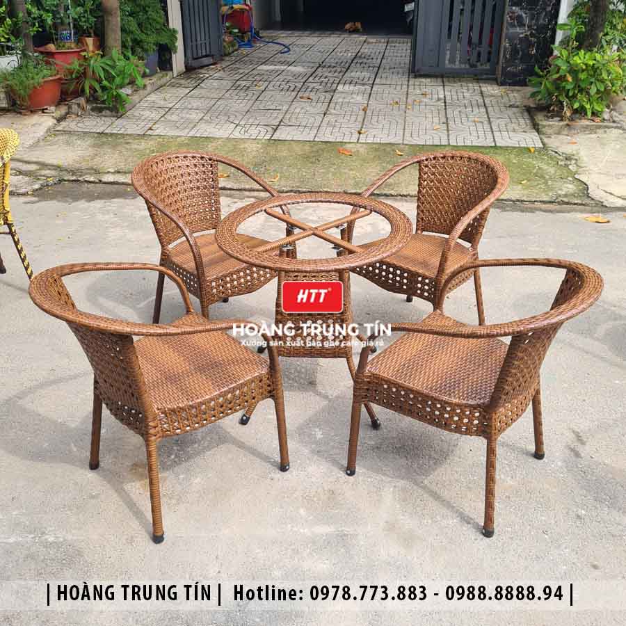 Bàn ghế cafe đan nhựa giả mây ngoài trời HTT30