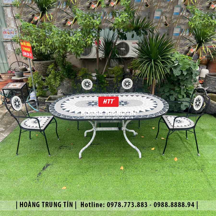 Bàn ghế cafe mosaic sắt gạch ngoài trời HTT-02