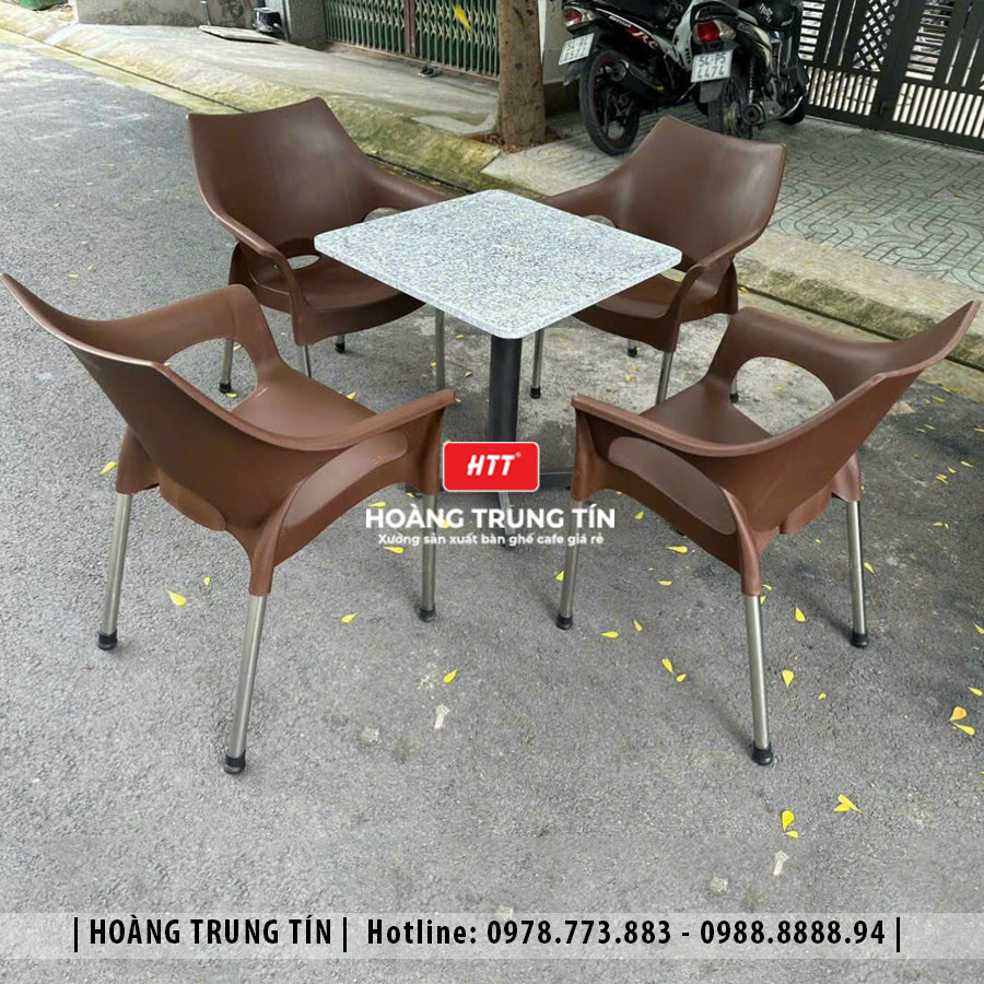 Bàn ghế cafe nhựa đúc ngoài trời HTT02
