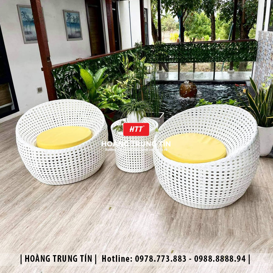 Bàn ghế cafe đan nhựa giả mây ngoài trời HTT25