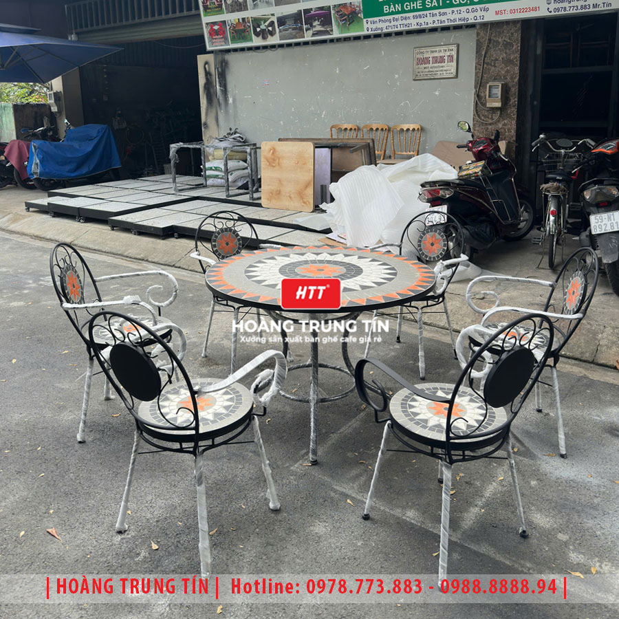 Bàn ghế cafe mosaic sắt gạch ngoài trời HTT-04