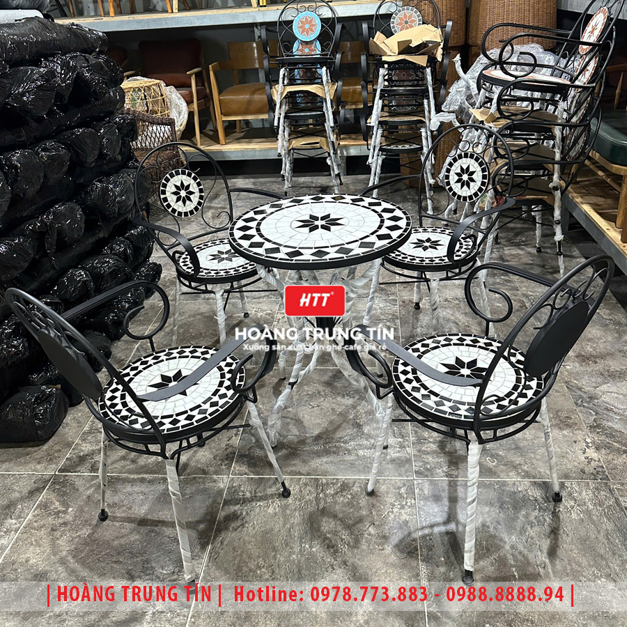 Bàn ghế cafe mosaic sắt gạch ngoài trời HTT-07