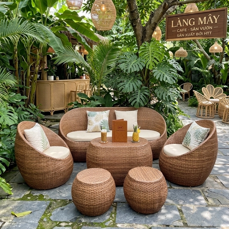 B&agrave;n ghế cafe đan d&acirc;y