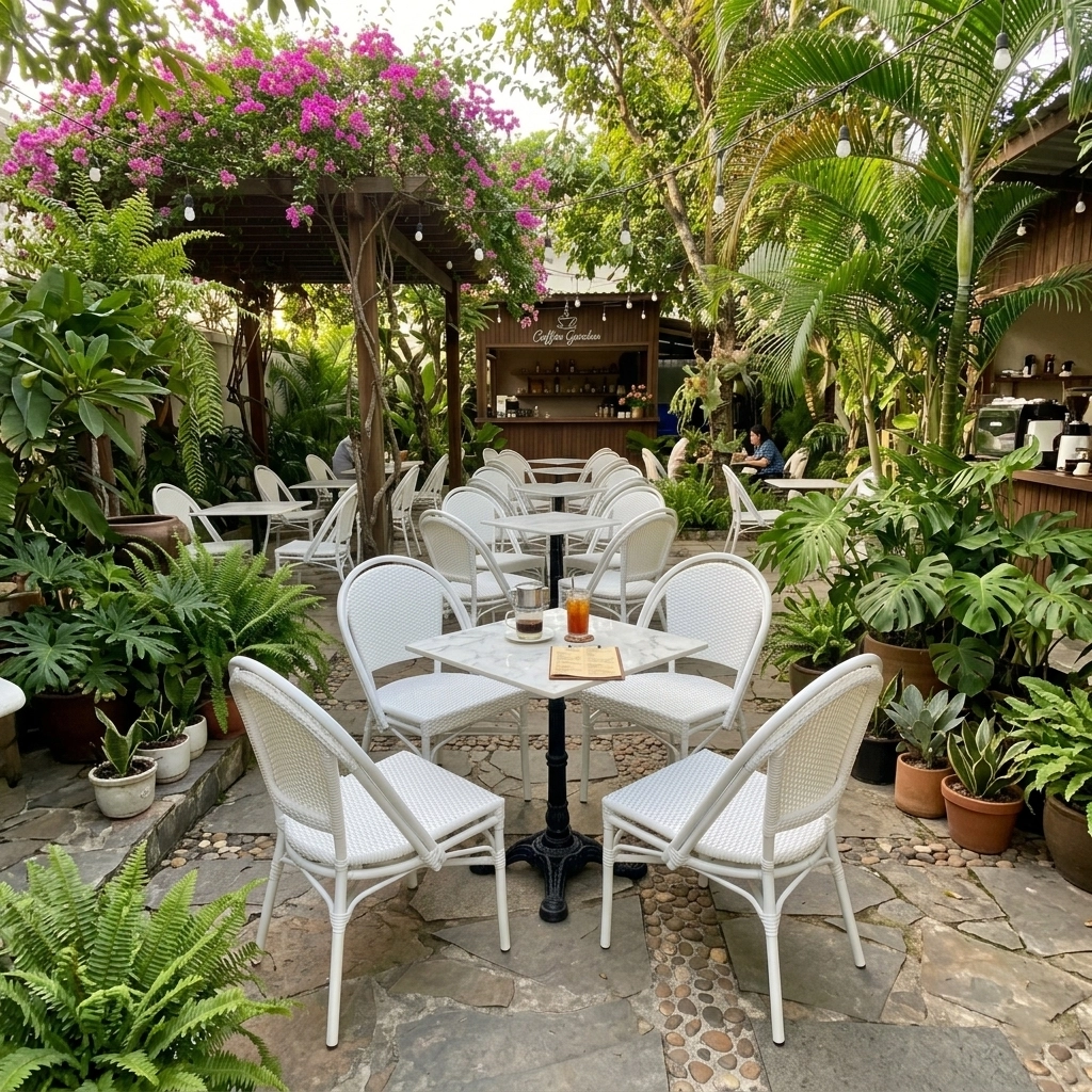 B&agrave;n ghế cafe nhựa giả m&acirc;y