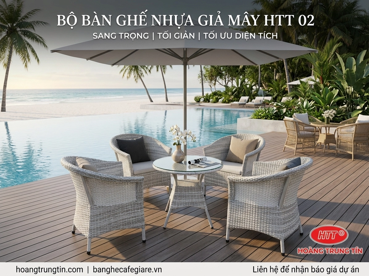 Bộ bàn ghế nhựa giả mây HTT 02