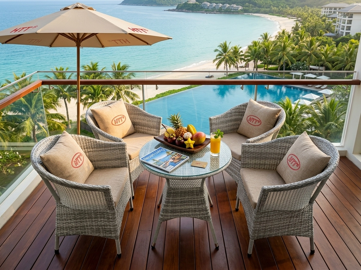 Bộ bàn ghế nhựa giả mây HTT 02