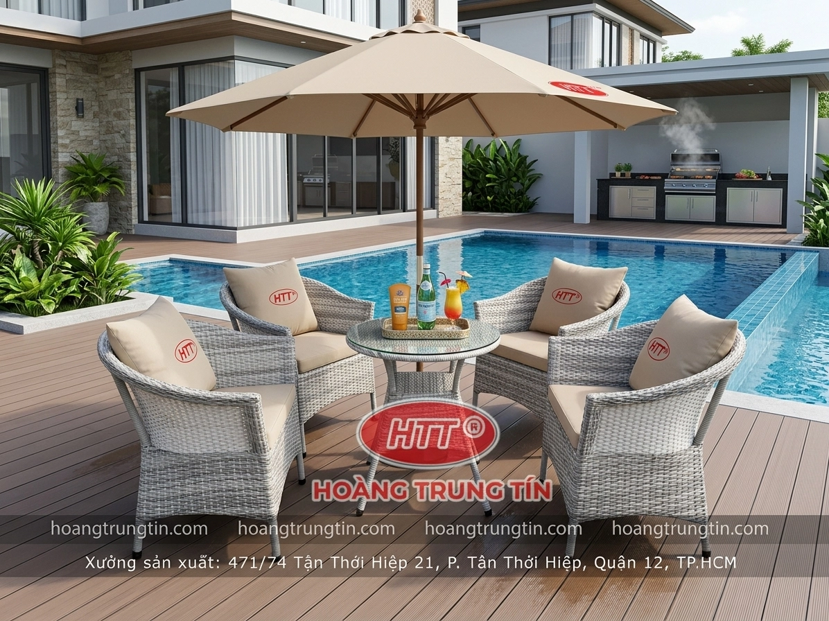 Bộ bàn ghế nhựa giả mây HTT 02