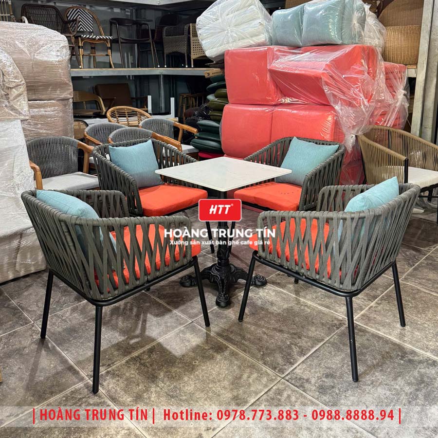 Bàn ghế đan dây dù ngoài trời HTT03