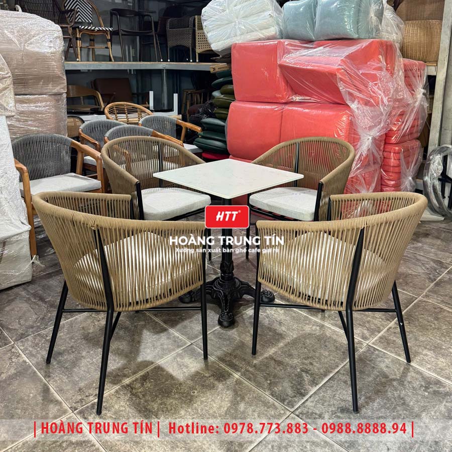 Bàn ghế đan dây dù ngoài trời HTT04