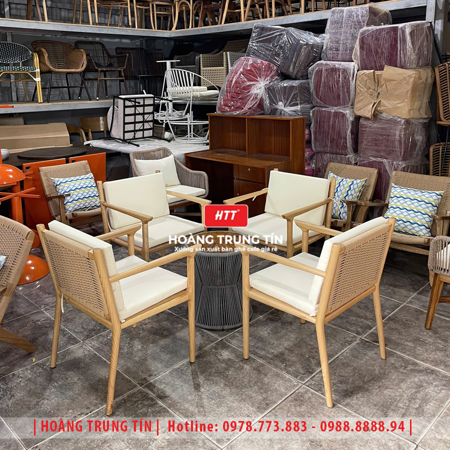 Ghế cafe khung gỗ đan dây cói HTT02