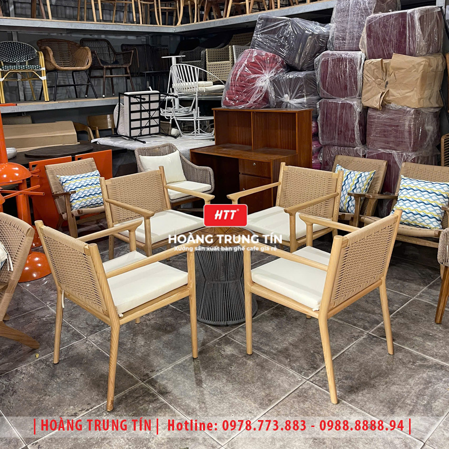 Ghế cafe khung gỗ đan dây cói HTT02