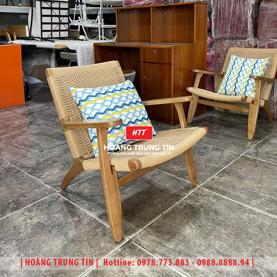 Ghế cafe khung gỗ đan dây cói HTT03